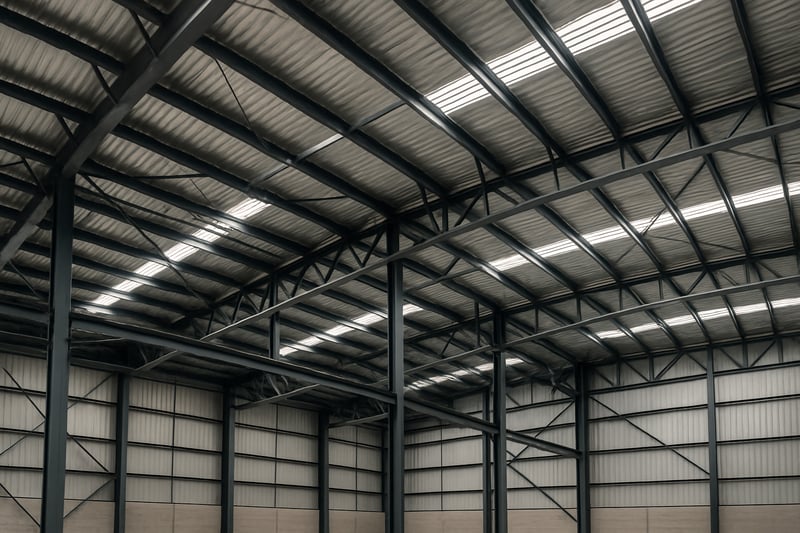 Estructura metálica industrial y techumbre instalada en una nave empresarial Estructura metálica industrial y techumbre instalada en una nave empresarial