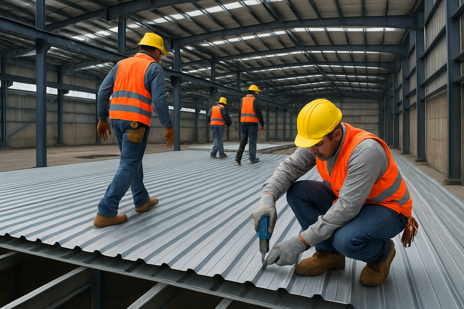 Instalación de techo metálico en nave industrial
